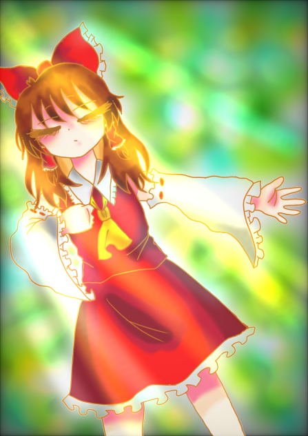 草の上で昼寝している霊夢