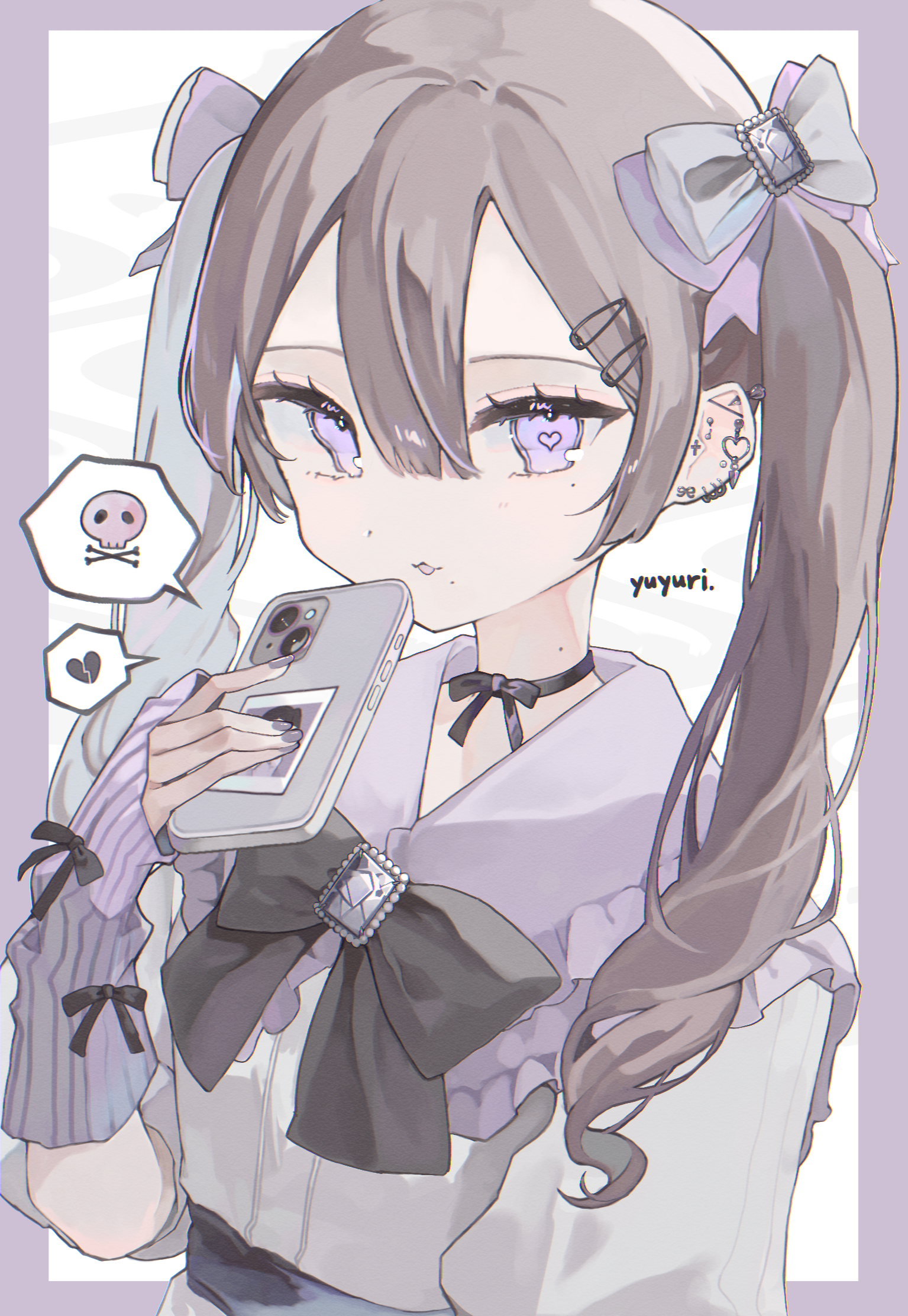 同人手描きイラスト オリジナル 【黒地雷系マスクちゃん】A4