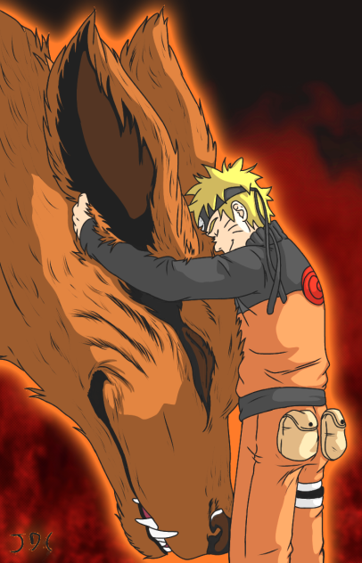 Naruto y Kurama color