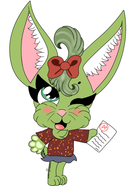 Green Bunny With A+ Paper