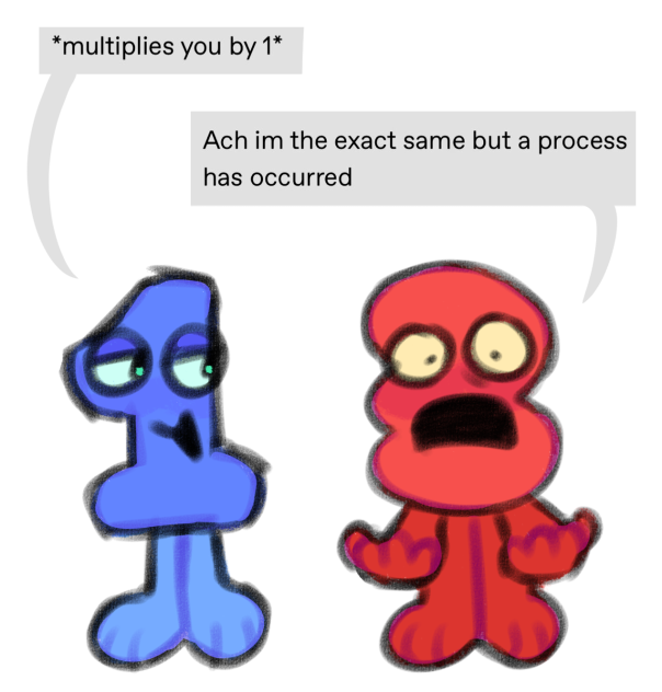 multiplies u by one