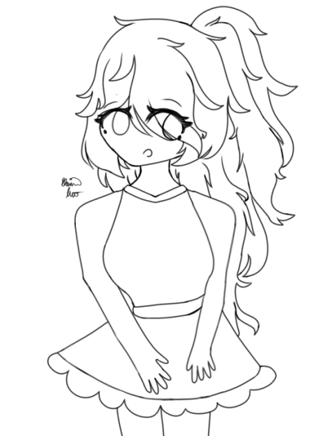A Girl With a beautiful dress Lineart