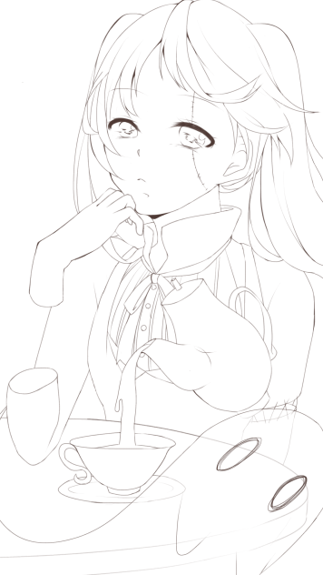 【線画】お化けミクちゃんﾍ（＾ω＾ﾍ）