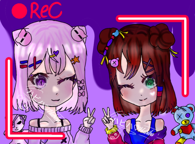 Niko-chan&Mi-chan 💜😺💚🐻