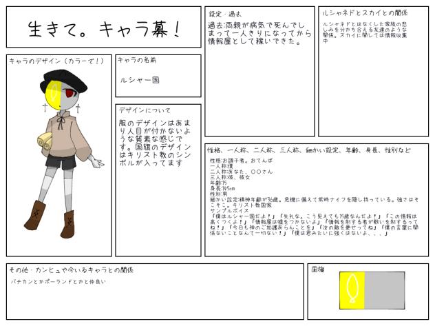 生きて、キャラ募