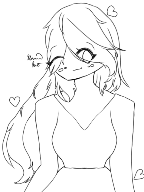 A Girl with Hearts Lineart
