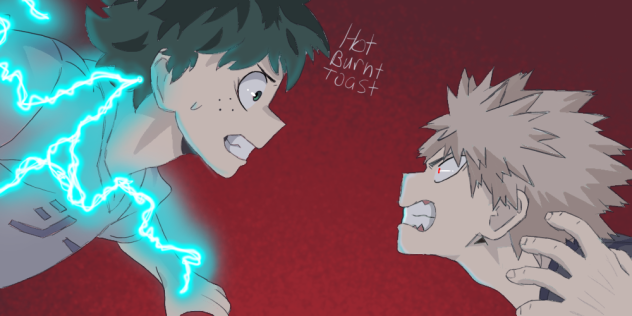 another bakugo x Izuku fighting drawing