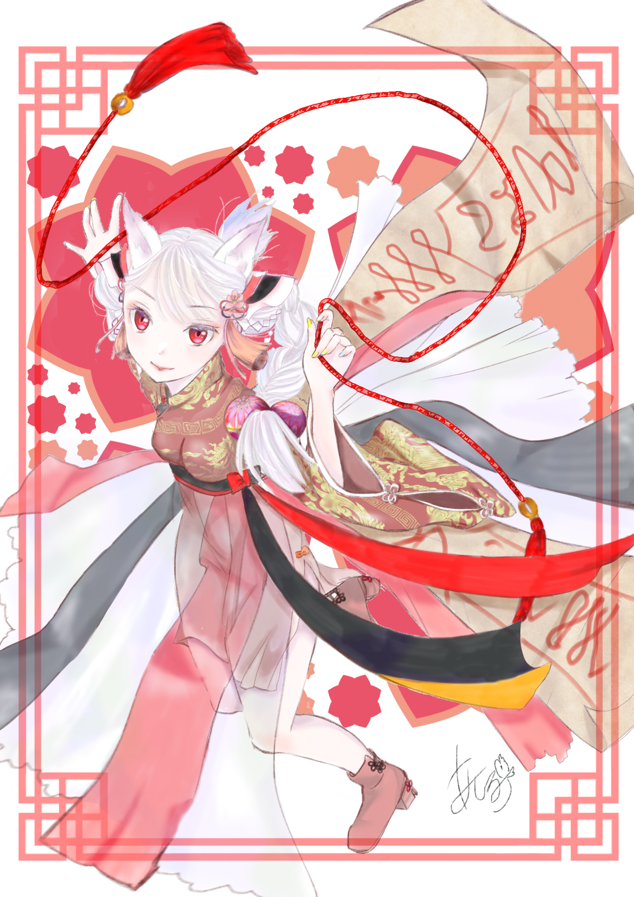 専用　手描きイラスト 春色チャイナ 水彩画　オリジナル Yahoo!オークション - 手描きイラスト オリジナル チャイナ
