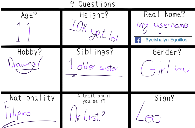 9 questions thing lol