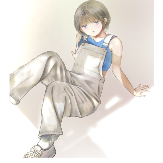 オーバーオールの女の子　模写アレンジ。