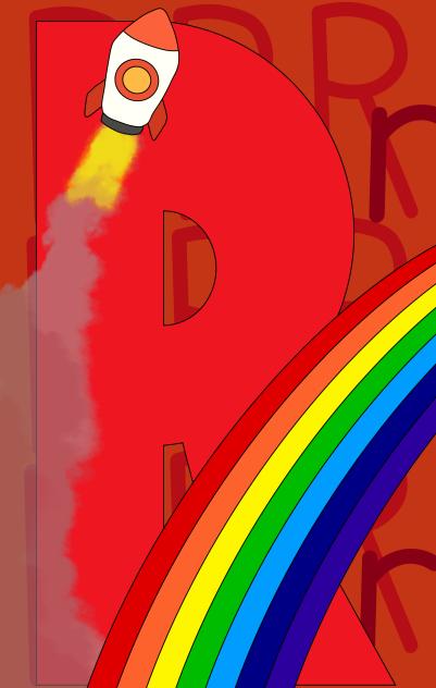 Letter R for rocket and rainbow