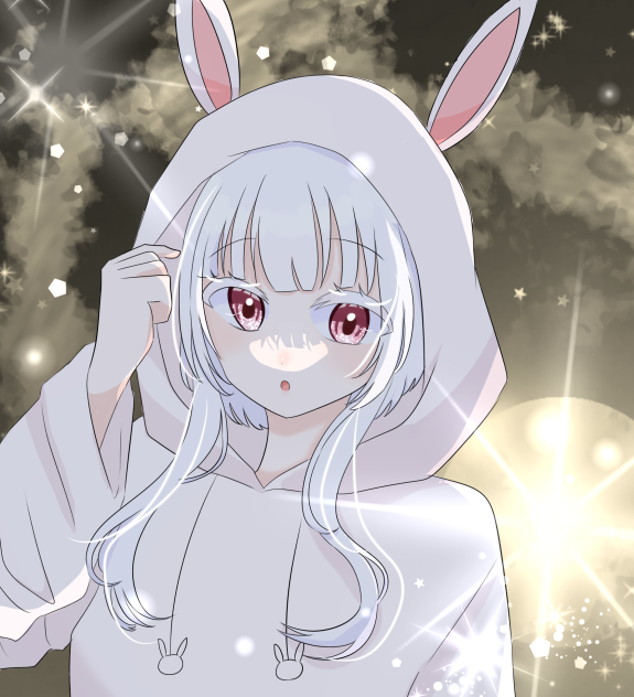 うさみみパーカーと白髪美少女