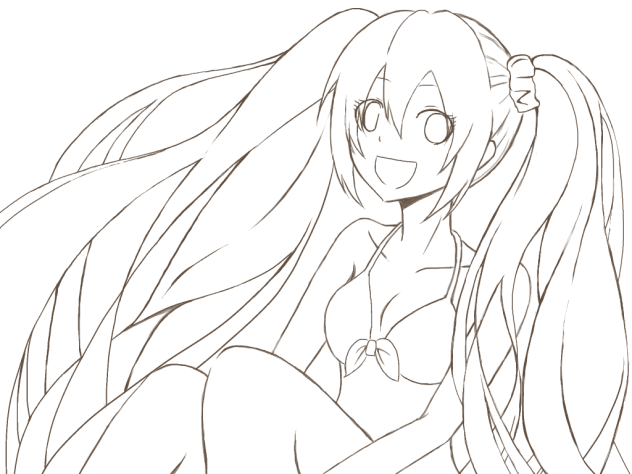 水着ミク 線画