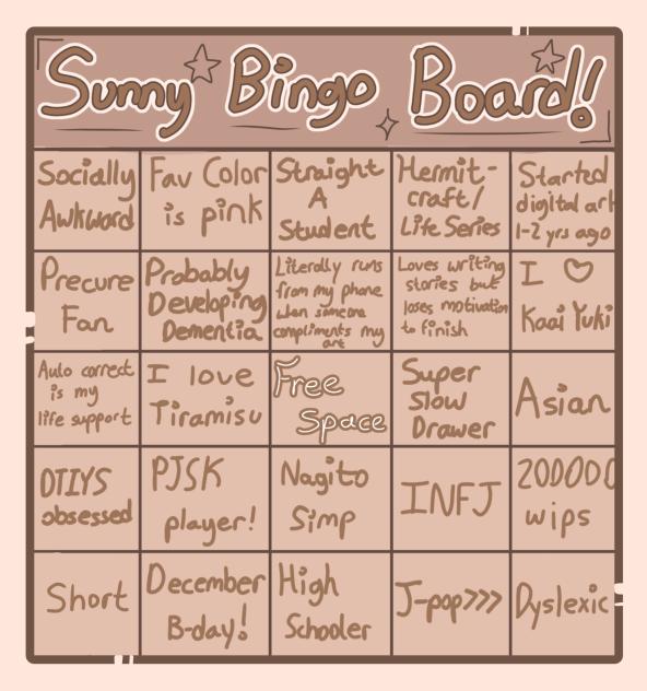 My bingo board!!