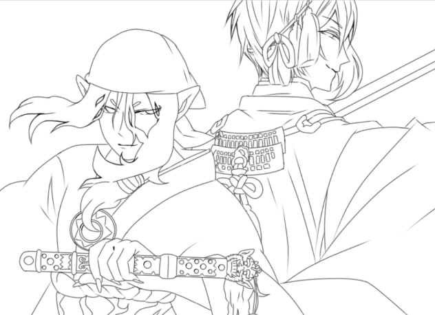 薬売り＆三日月 。線画