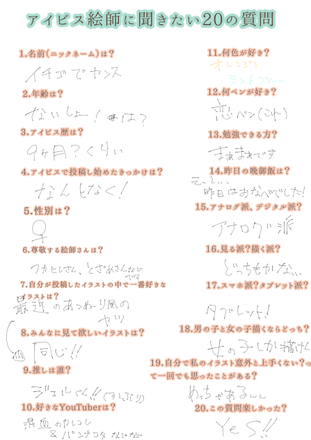 アイビス絵師に聞きたい20の質問‼︎