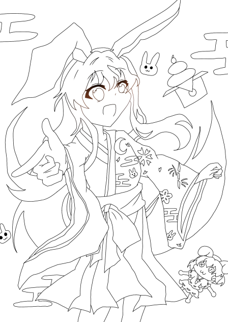 正月うどんげ線画