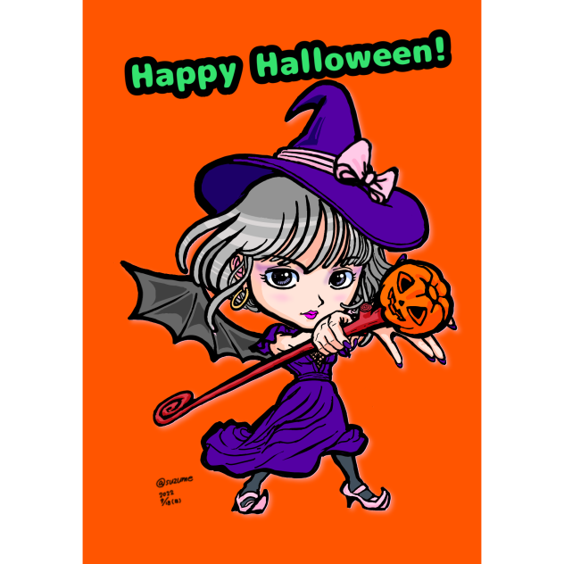 ハロウィン　魔法使い8 最終、背景オレンジ