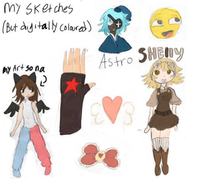 Traditional sketches coloured digitally