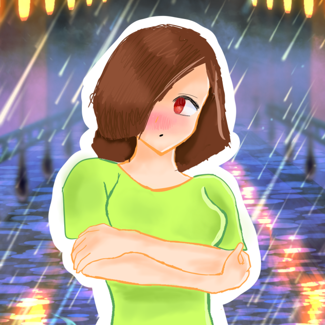 Anime girl in rain