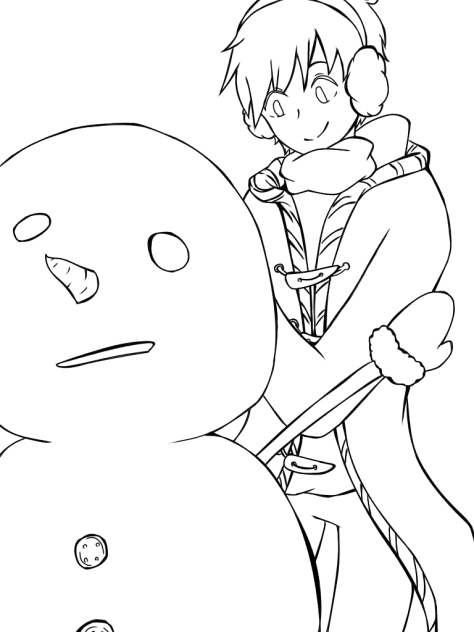 【線画】十四松と雪だるま