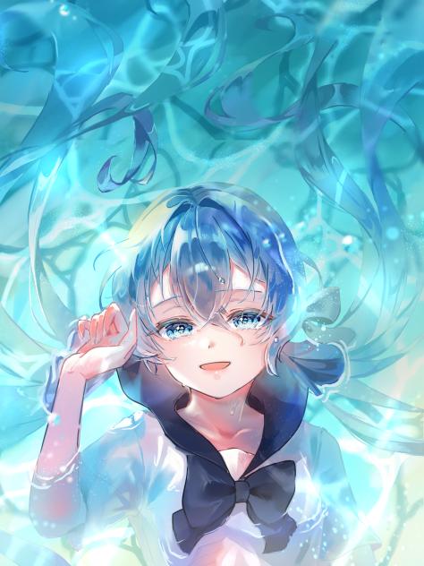 水に浮かぶミクさん