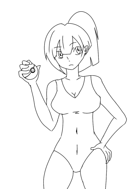 競泳水着のおねえさん 線画