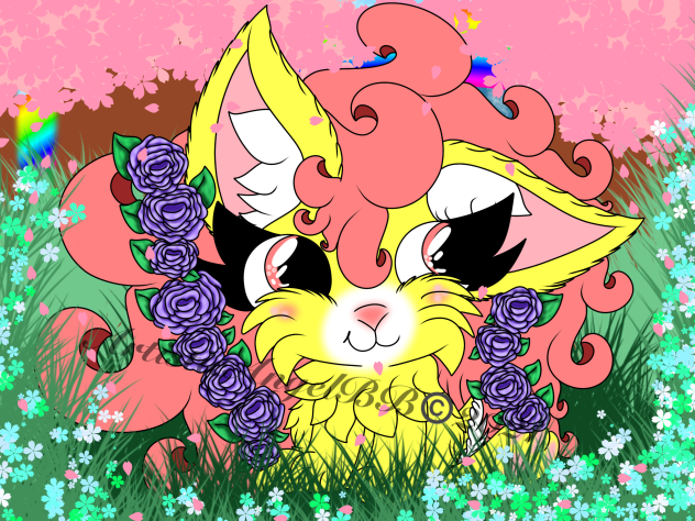 Pink And Yellow Bunny With Purple Roses