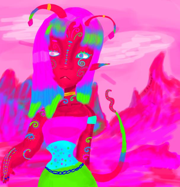 Pink blue an green alien 👽