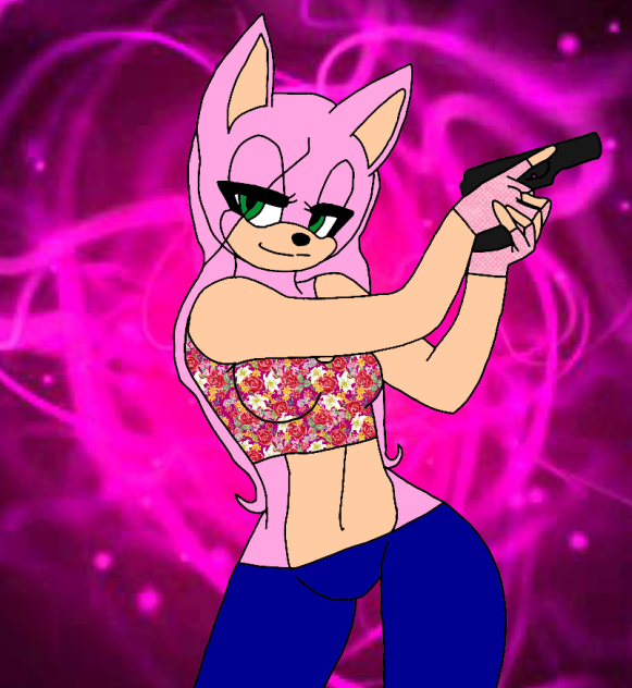 Amy The Sweet HedgeHog Holding A Gun