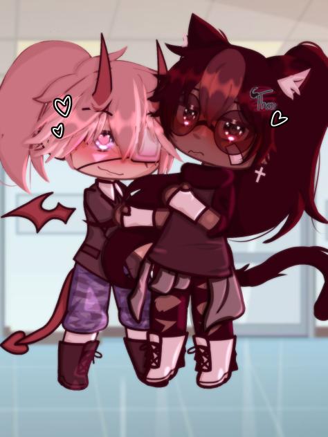 A cat and a demon 💗🖤 - ibisPaint