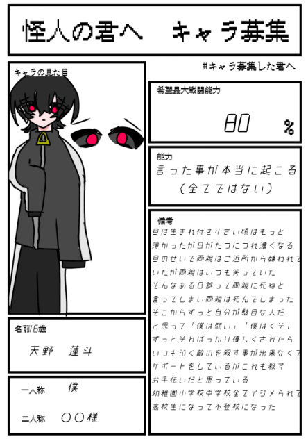 キャラ募集参加した、
