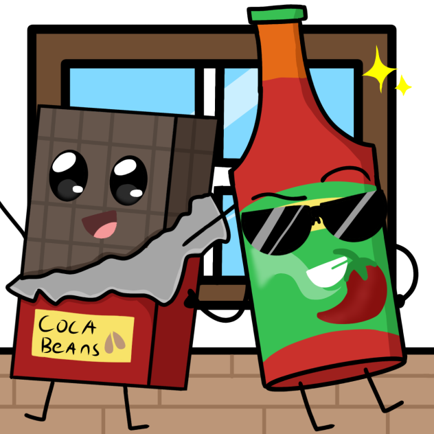 chocolate bar and hot sauce