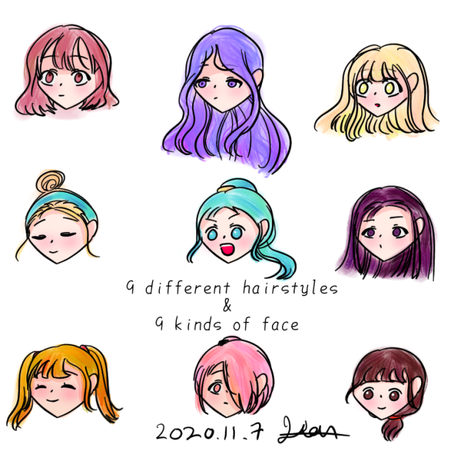 9 different hairstyles & 9 kinds of face
