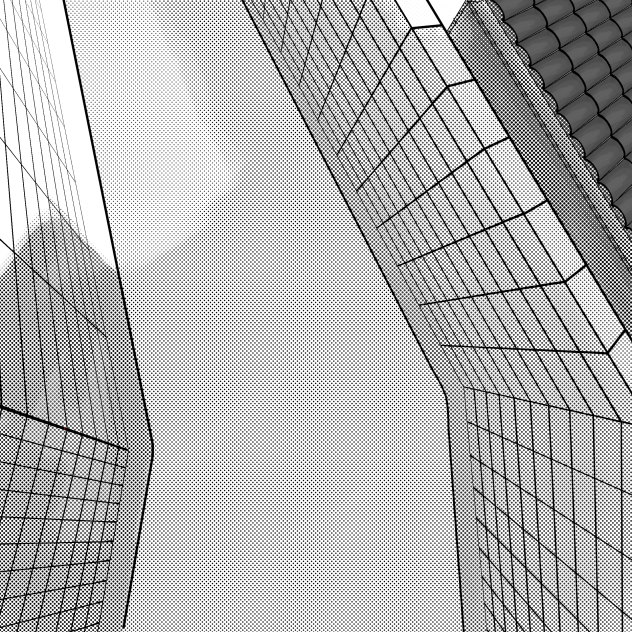 street drone view manga style