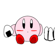 カービィがおむすびを食べる