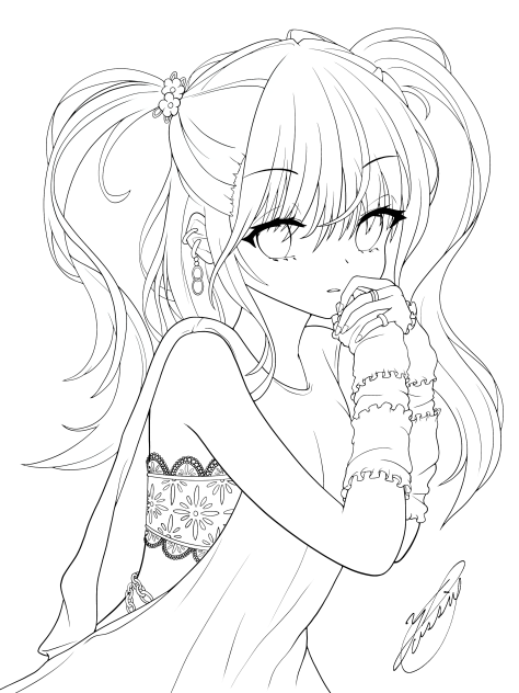 ハーフツインとアームカバー（線画）