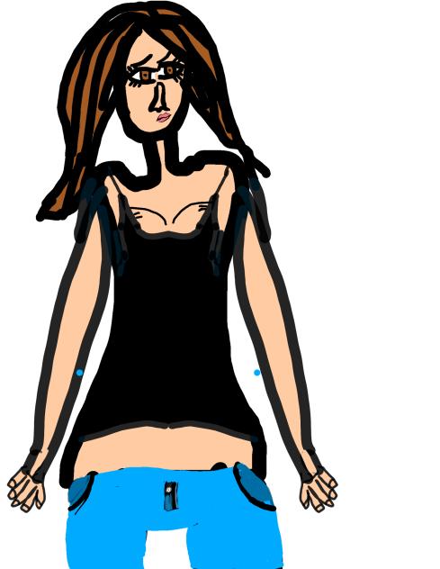 Girl in blue jeans and T-shirt