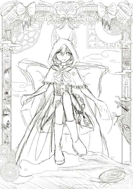 赤ずきん　線画