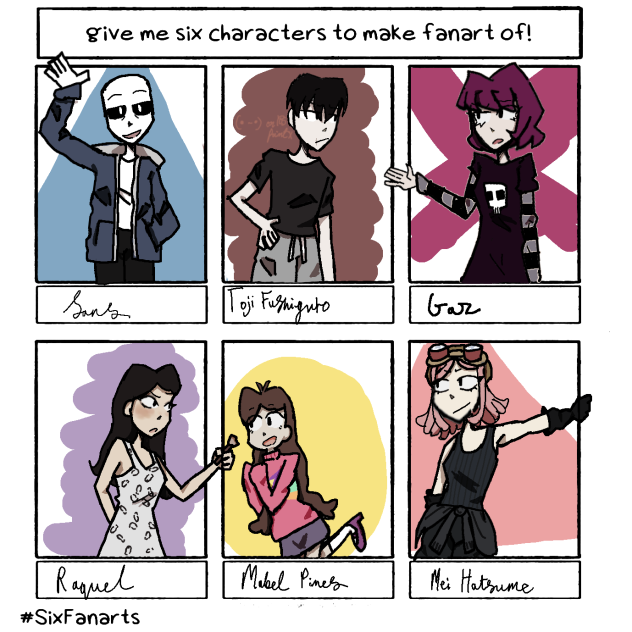 Give me 6 characters to make fan art of2