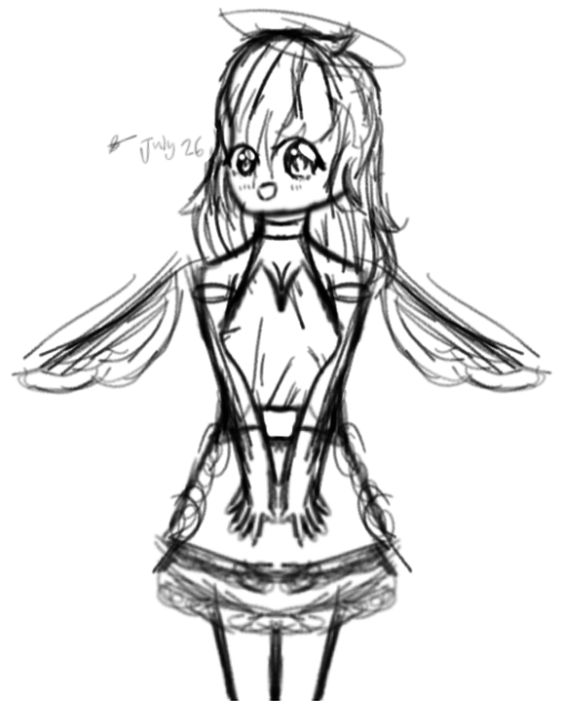 A Beautiful Happy Girl Angel Sketch