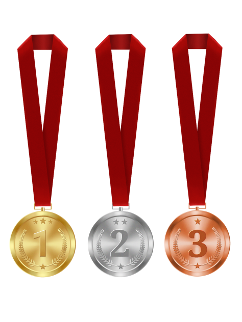 gold, silver, bronze medals