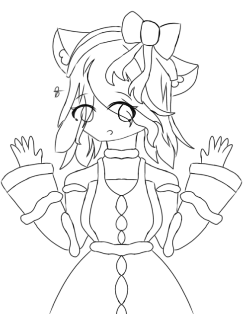 A Wolf girl in a Dress Lineart