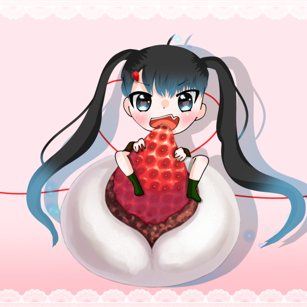 いちご大福とツインテールの女の子٩( 'ω' )و