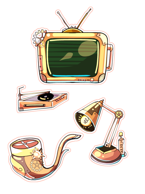 Old steampunk items stikers pack