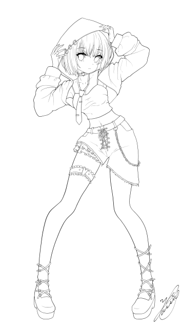 波の絵 線画 2019年作 クロップドパーカーガール（線画） - ibisPaint