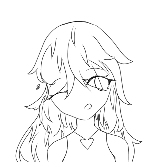 A Girl with Messy Hair Lineart