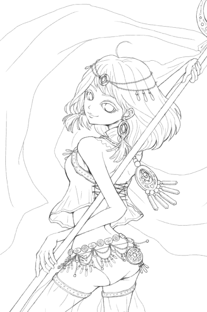 【線画】杖使いの踊り子