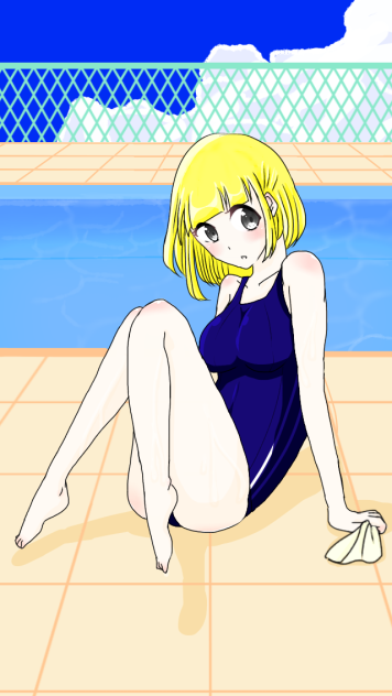 水泳の授業を覗き見(フェンス無し、水滴差分)