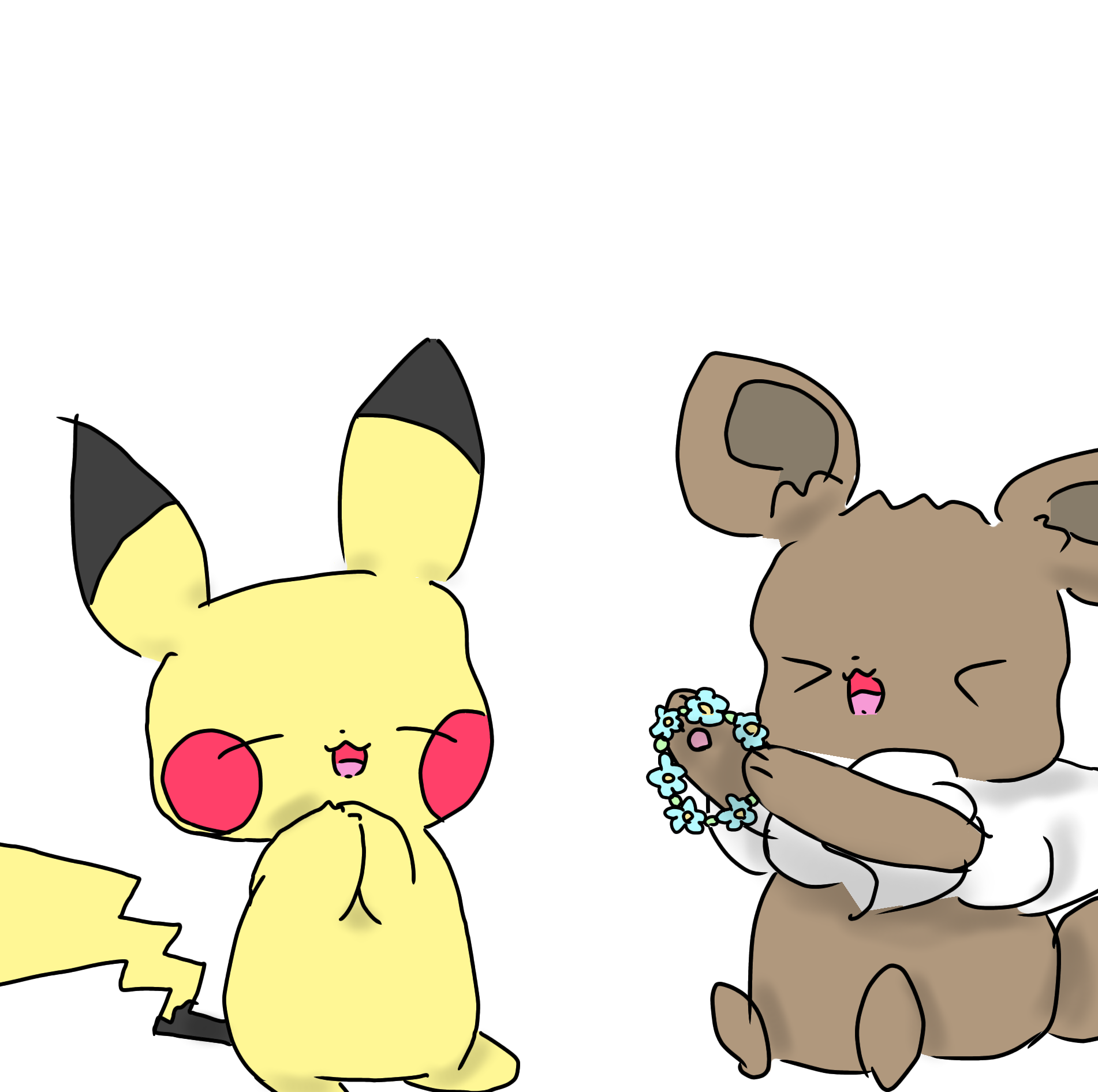 仲良し♪イーブイとピカチュウ！ - ibisPaint